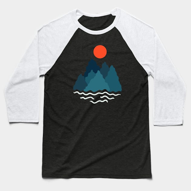 Minimalist Abstract Nature Art #46 Gentle and Chilly Mountains with Soft Waves Baseball T-Shirt by Insightly Designs